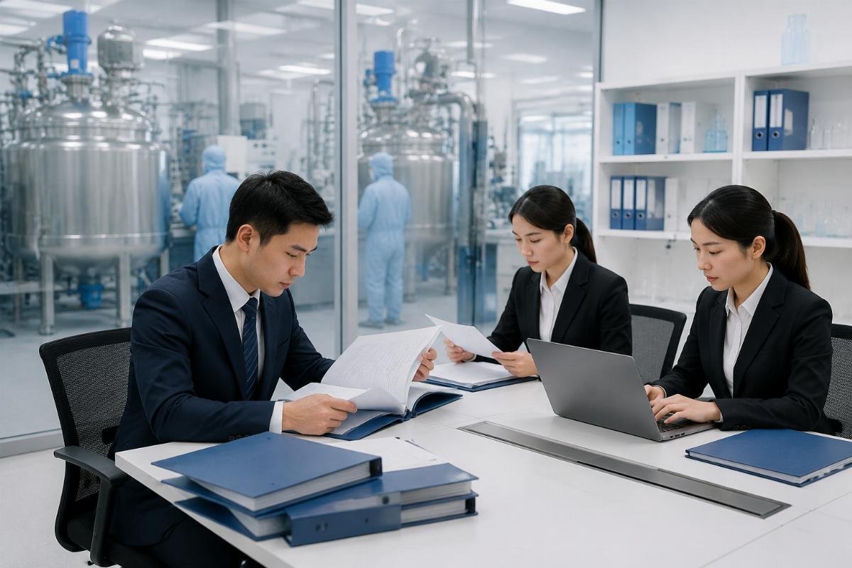 Global food additive compliance process showing documentation verification workflow